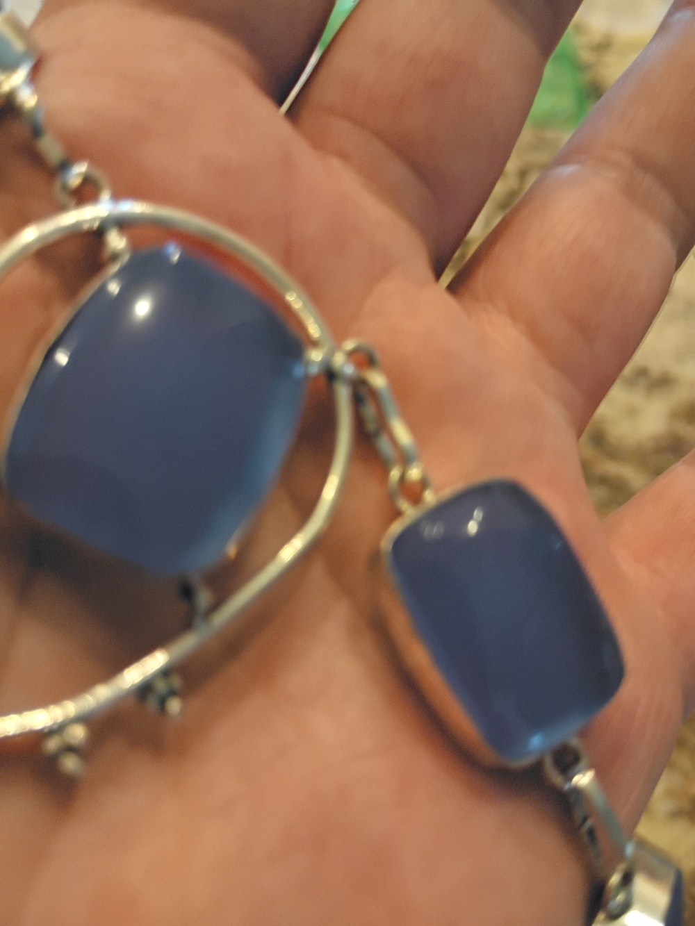 Periwinkle Blue  Calcedony Statement Pendant Necklace Beautiful Color! - Picture 6 of 6